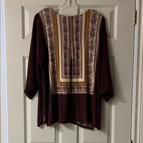Rose & Olive Burgundy Tunic with Gold and Cream Accents - Picture 4 of 4